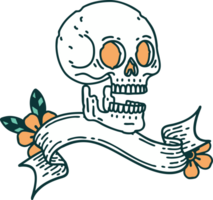 tatuaje tradicional con estandarte de una calavera png