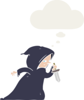 cartoon assassin with thought bubble in retro style png