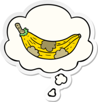 cartoon old banana with thought bubble as a printed sticker png