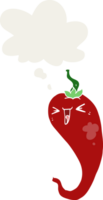 tecknad serie varm chili peppar med trodde bubbla i retro stil png