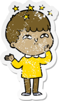 distressed sticker of a cartoon amazed boy png