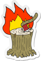 sticker of a cartoon axe in flaming tree stump png