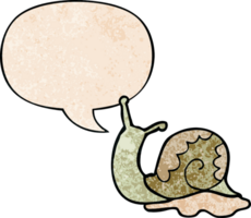 dessin animé escargot avec discours bulle dans rétro texture style png