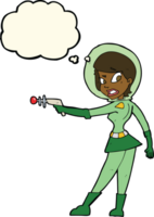 dessin animé science fiction fille avec bulle de pensée png