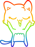 rainbow gradient line drawing of a happy cartoon cat png