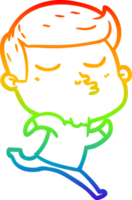 rainbow gradient line drawing of a cartoon model guy pouting png