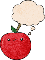 cartoon cute apple with thought bubble in grunge texture style png