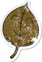 bedrövad klistermärke av en udda handritad tecknad glad löv png