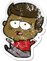 distressed sticker of a cartoon tired man png