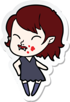 adesivo de uma garota vampira de desenho animado com sangue na bochecha png