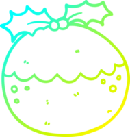 cold gradient line drawing of a cartoon christmas pudding png