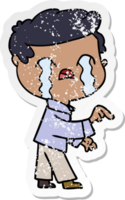 distressed sticker of a cartoon man crying png