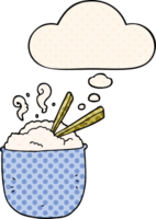 cartoon bowl of rice with thought bubble in comic book style png