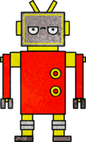 rétro grunge texture dessin animé de une agacé robot png