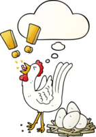 dessin animé poulet pose Oeuf avec pensée bulle dans lisse pente style png