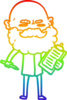 rainbow gradient line drawing of a cartoon man with beard frowning png