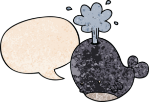 dessin animé jaillissant baleine avec discours bulle dans rétro texture style png