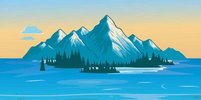 Big river with Mountain and blue sky for cartoon vector