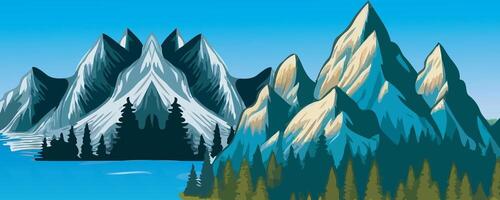 Big river with Mountain and blue sky for cartoon vector