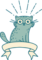 scroll banner with tattoo style surprised cat png