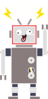 flat color retro cartoon of a crazy broken robot png