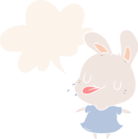 cute cartoon rabbit blowing raspberry with speech bubble in retro style png