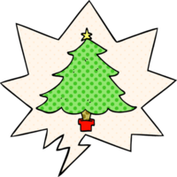 cartoon christmas tree with speech bubble in comic book style png