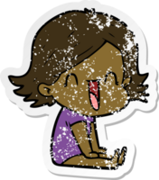 distressed sticker of a cartoon happy woman png