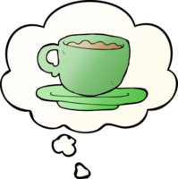 cartoon cup of tea with thought bubble in smooth gradient style png