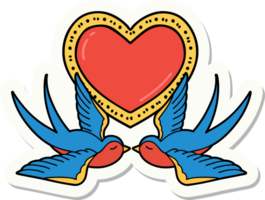 sticker of tattoo in traditional style of swallows and a heart png