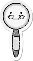 distressed sticker of a cute cartoon magnifying glass png