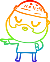 rainbow gradient line drawing of a cute cartoon man with beard png