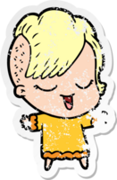 distressed sticker of a happy cartoon girl png