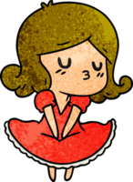 hand drawn textured cartoon of cute kawaii girl png