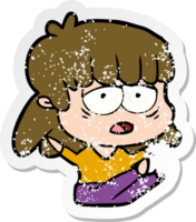 distressed sticker of a cartoon tired woman png