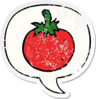 desenho animado tomate com discurso bolha angustiado angustiado velho adesivo png