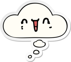 happy cartoon face with thought bubble as a printed sticker png