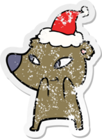 carino mano disegnato afflitto etichetta cartone animato di un' orso indossare Santa cappello png
