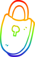 rainbow gradient line drawing of a cartoon treasure lock png