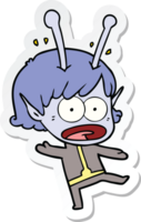 sticker of a cartoon shocked alien girl png