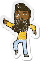 retro distressed sticker of a cartoon bearded man pointing the way png