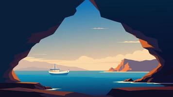 Astonishing summer view of Caccia cape from the small cave in the cliff. Fabulous morning scene of Sardinia island, Italy, Europe. shape illustration Background. vector