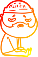 warm gradient line drawing of a cartoon worried man with beard png