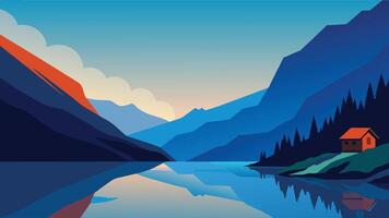 Impressive summer view of Lovatnet lake. Beauty of nature concept background. illustration. vector