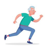 mayor hombre yendo para un correr y vivo un sano estilo de vida para longevidad, plano ilustración en blanco antecedentes vector