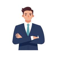 Successful professional business man with crossed arms flat illustration on white background vector