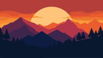 Colorful autumn sunset in the mountains, flat Beauty of nature concept background. vector
