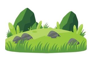 Greenery grass fields meadow row with rock, flat illustration vector