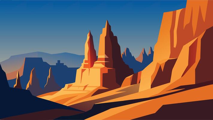 Magic fungous forms of sandstone in the canyon near Cavusin village, Cappadocia, Nevsehir Province in the Central Anatolia Region of Turkey, Asia. Flat illustration Nature background