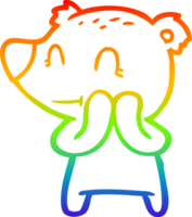 rainbow gradient line drawing of a smiling bear cartoon png